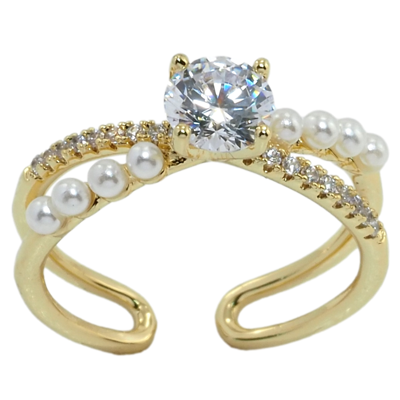 Кольцо Xuping QQMM Позолота 14K Фианит с дорожками циркония и жемчужинками фото №9