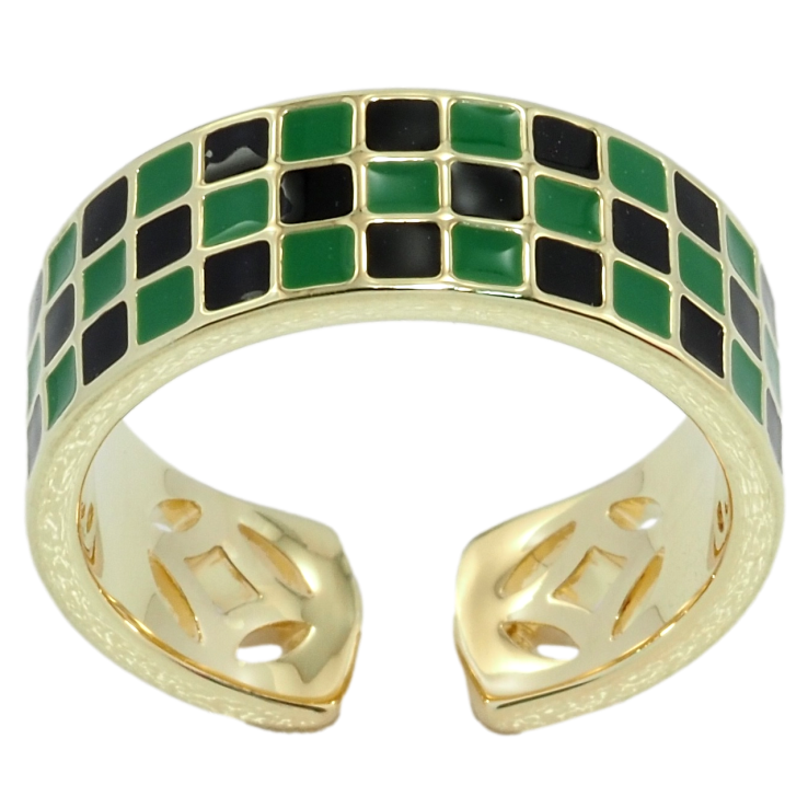 Каблучка Xuping QQMМ Позолота 14K Шахматний орнамент чорно-зеленою емаллю фото №6 Каблучка Xuping QQMМ Позолота 14K Шахматний орнамент чорно-зеленою емаллю фото №6