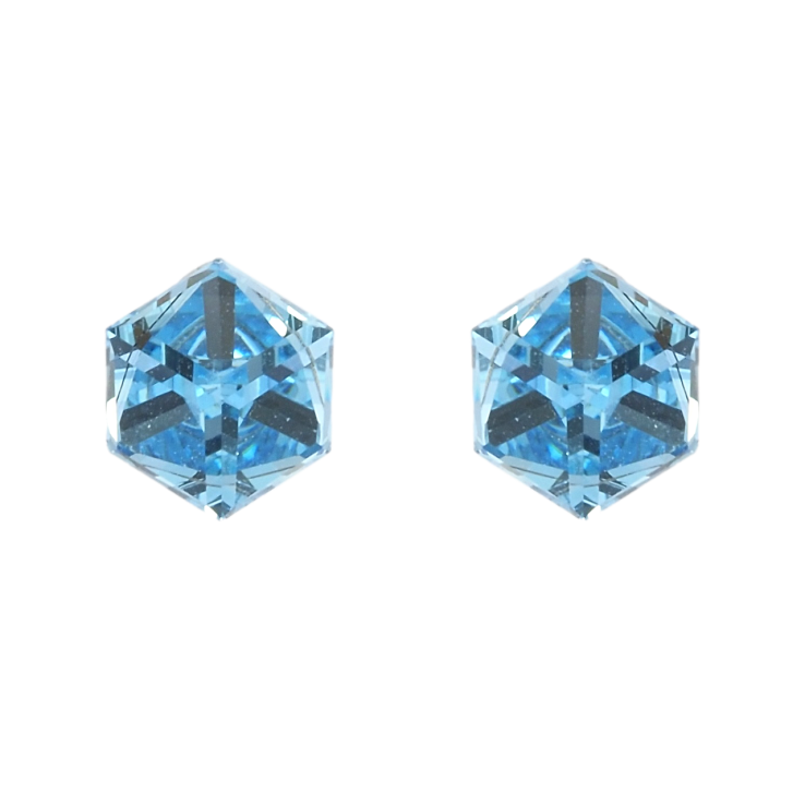 Сережки Xuping колір Родій з кристалами Swarovski пусети Кристальні кубики Aquamarine 6х6мм фото №24