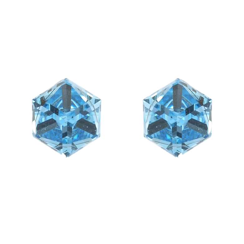 Сережки Xuping колір Родій з кристалами Swarovski пусети Кристальні кубики Aquamarine 6х6мм фото №1