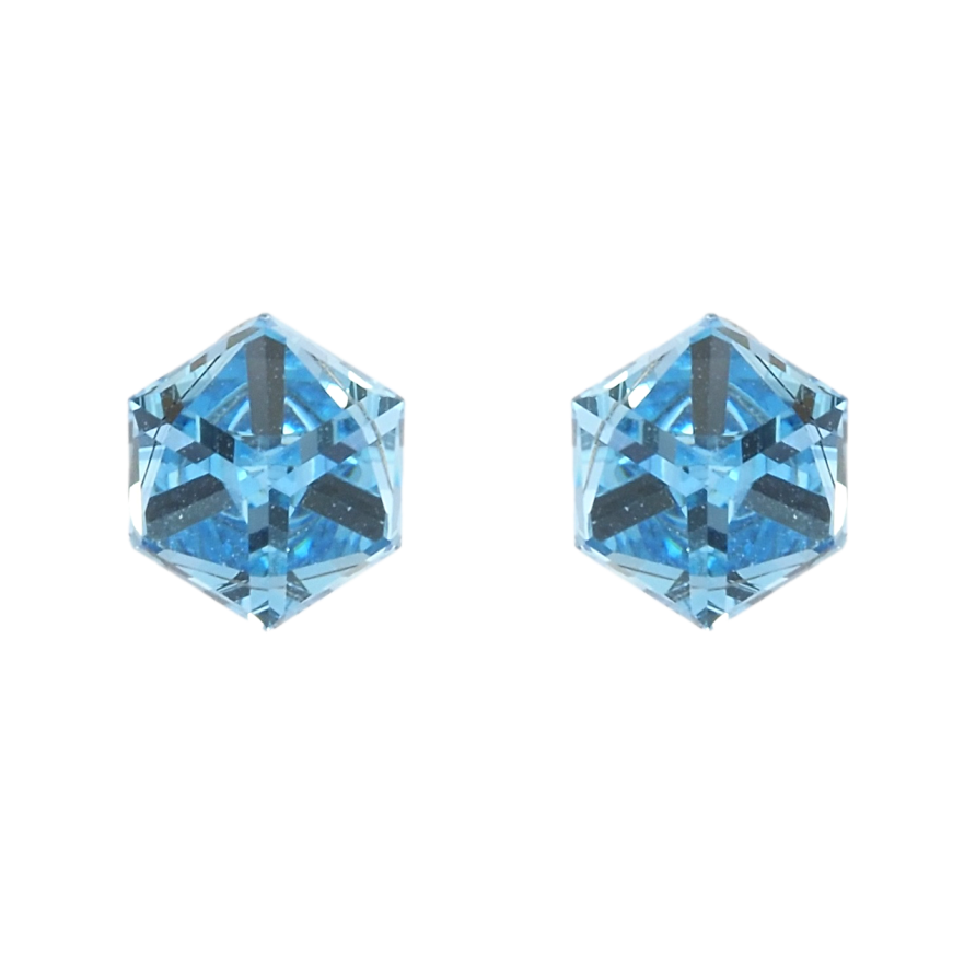Сережки Xuping колір Родій з кристалами Swarovski пусети Кристальні кубики Aquamarine 6х6мм фото №1