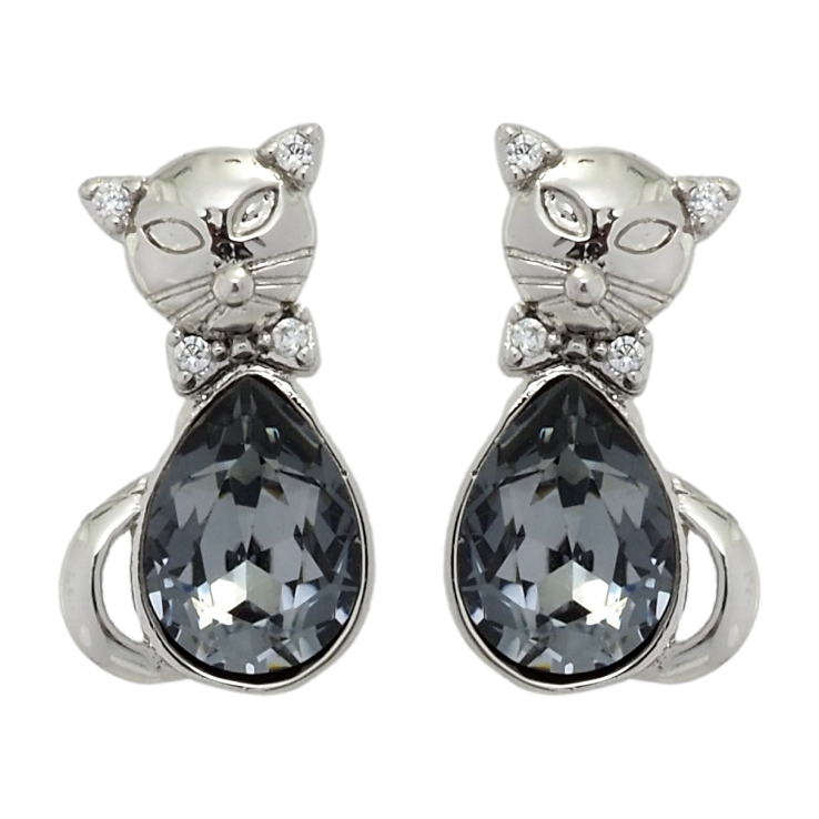Сережки Xuping колір Родій з кристалами Swarovski пусети Кішки з кристалами Silver Night фото №17