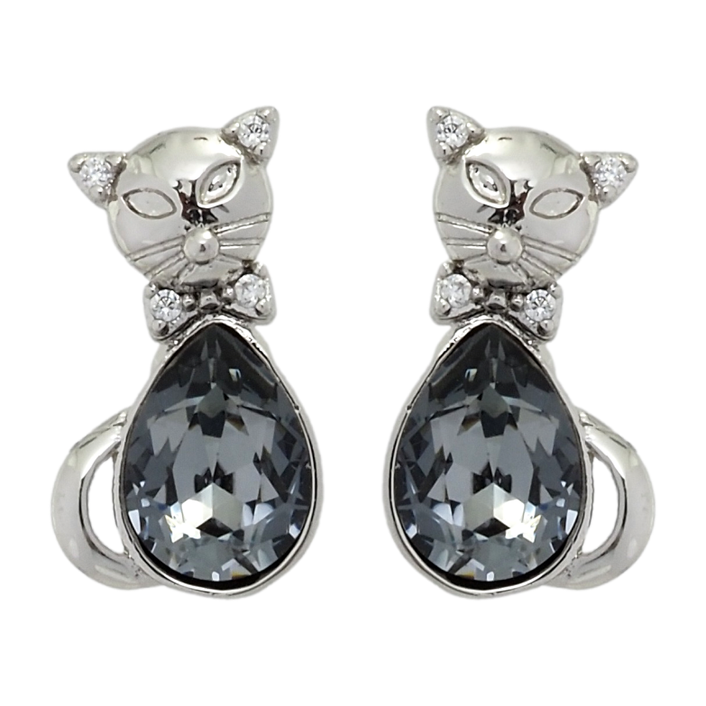 Сережки Xuping колір Родій з кристалами Swarovski пусети Кішки з кристалами Silver Night фото №11