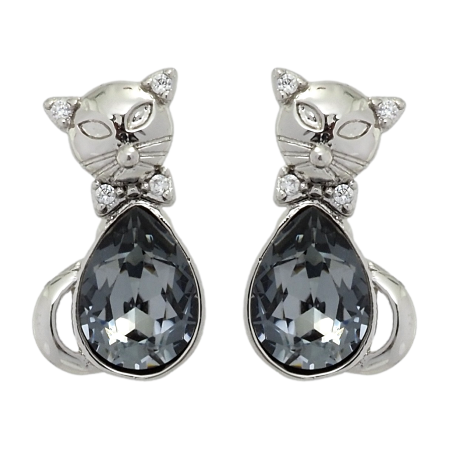 Сережки Xuping колір Родій з кристалами Swarovski пусети Кішки з кристалами Silver Night фото №1