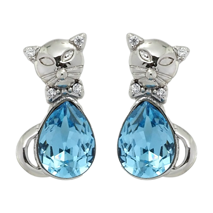 Сережки Xuping колір Родій з кристалами Swarovski пусети Кішки з кристалами Aquamarine фото №20