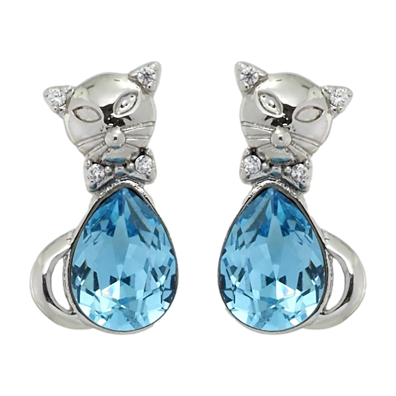 Сережки Xuping колір Родій з кристалами Swarovski пусети Кішки з кристалами Aquamarine фото №8