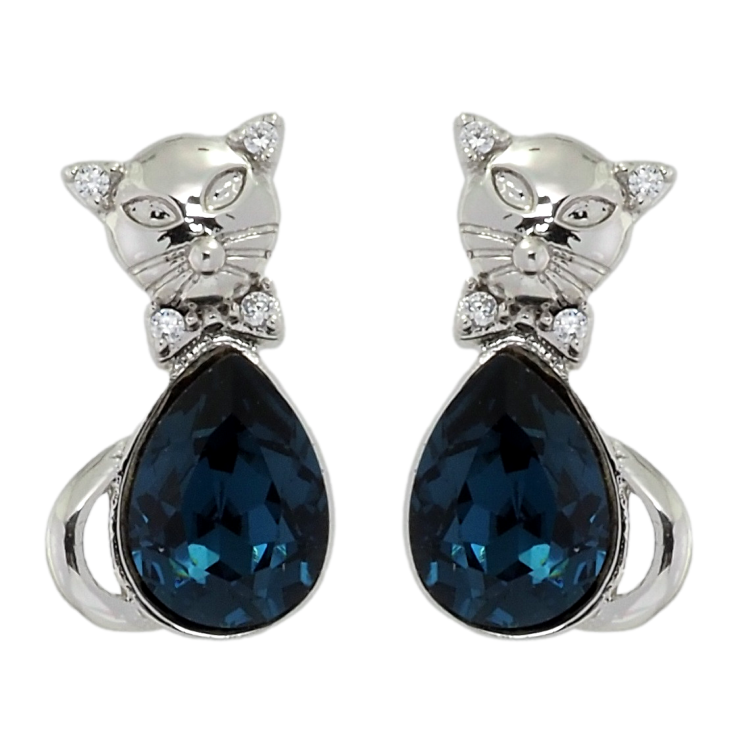 Сережки Xuping колір Родій з кристалами Swarovski пусети Кішки з кристалами Montana фото №18