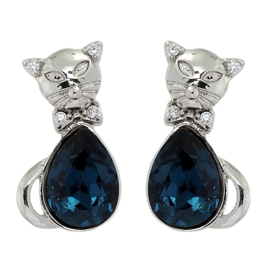 Сережки Xuping колір Родій з кристалами Swarovski пусети Кішки з кристалами Montana фото №1