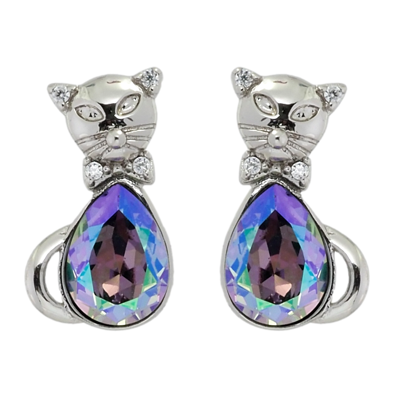 Сережки Xuping колір Родій з кристалами Swarovski пусети Кішки з кристалами Erinite Shimmer фото №3