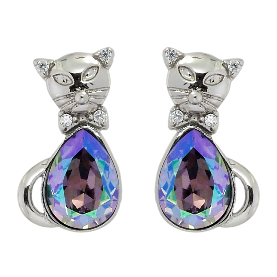 Сережки Xuping колір Родій з кристалами Swarovski пусети Кішки з кристалами Erinite Shimmer фото №1