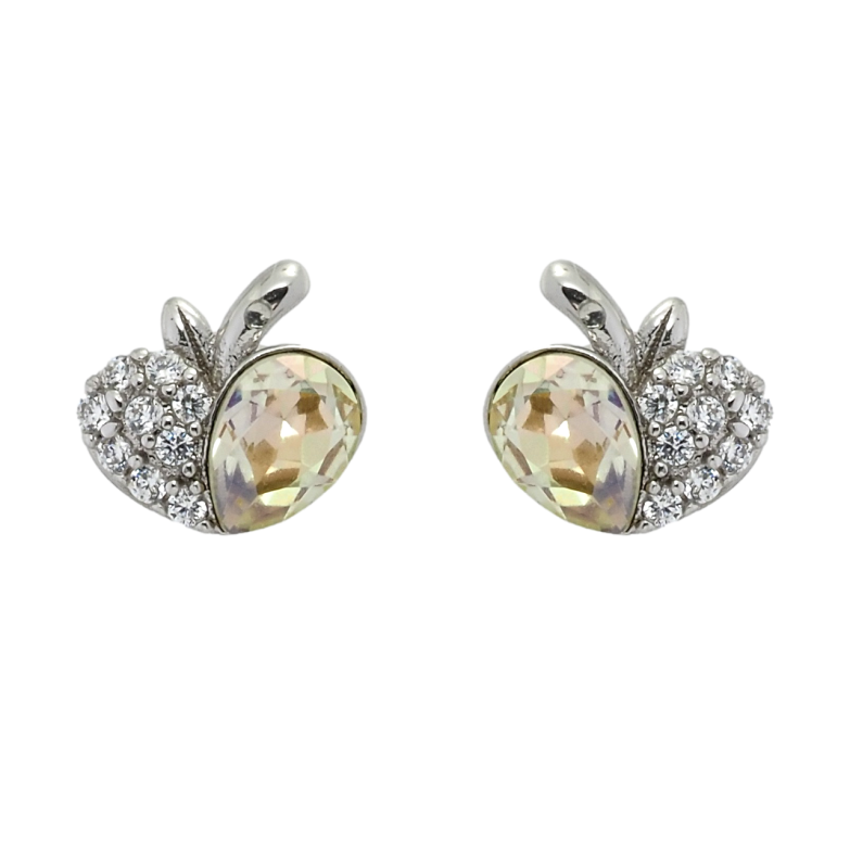 Серьги Xuping цвет Родий с кристаллами Swarovski пусеты Яблочки с кристаллами Tabac фото №1