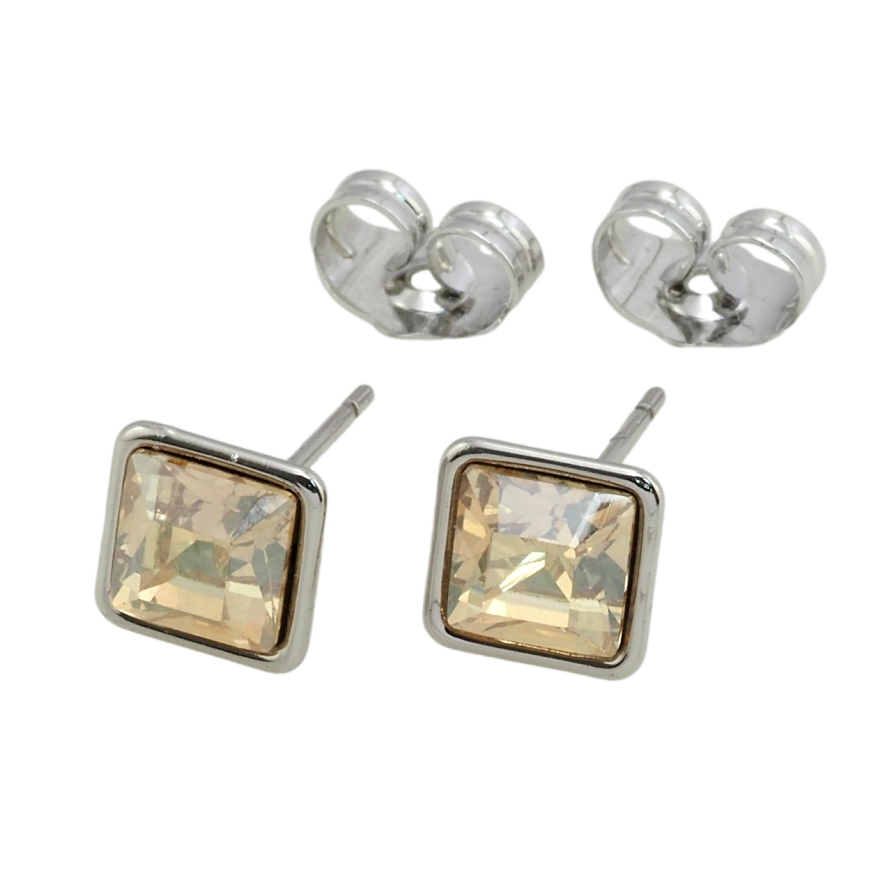 Сережки Xuping колір Родій з кристалами Swarovski пусети Кристали Golden Shadow, 8х8мм фото №1