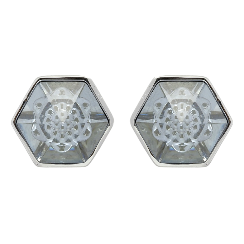 Серьги Xuping цвет Родий с кристаллами Swarovski пусеты Кристальные шестигранники, 8х8мм фото №1