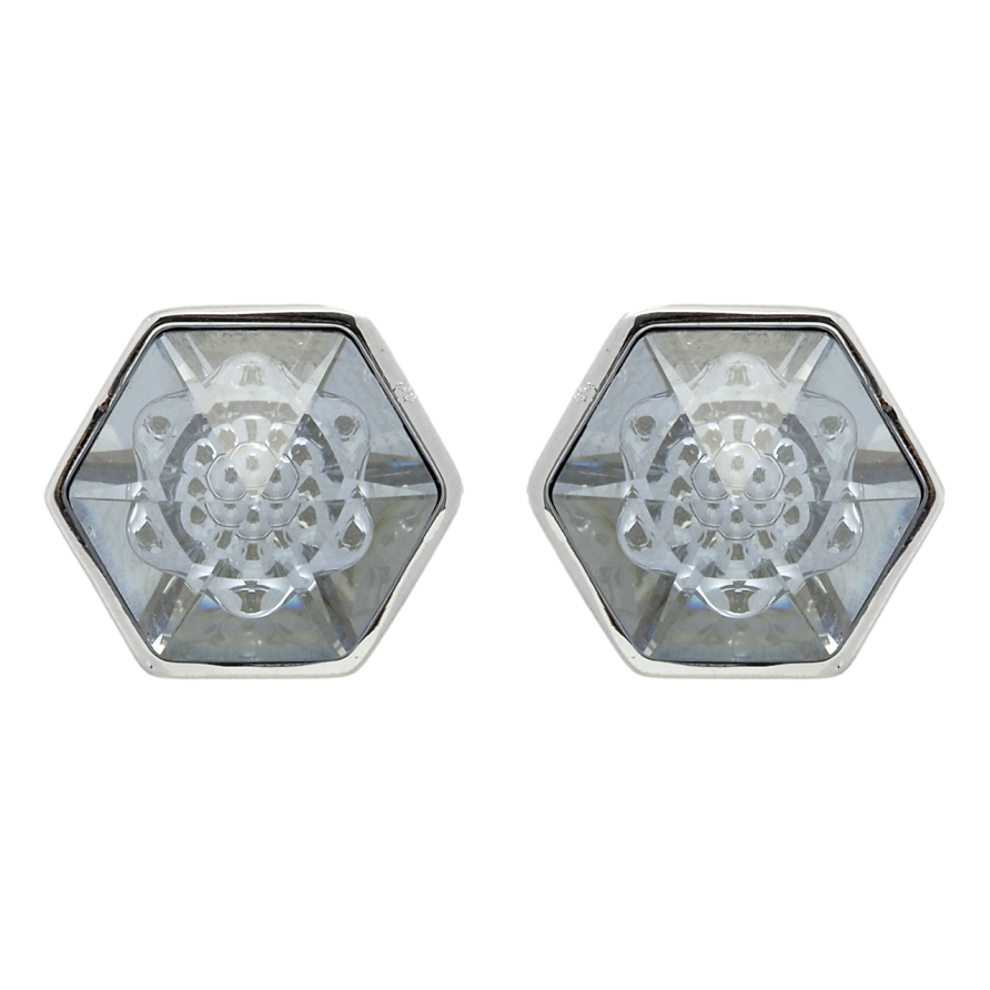 Сережки Xuping колір Родій з кристалами Swarovski пусети Кристальні шестигранники, 8х8мм фото №1