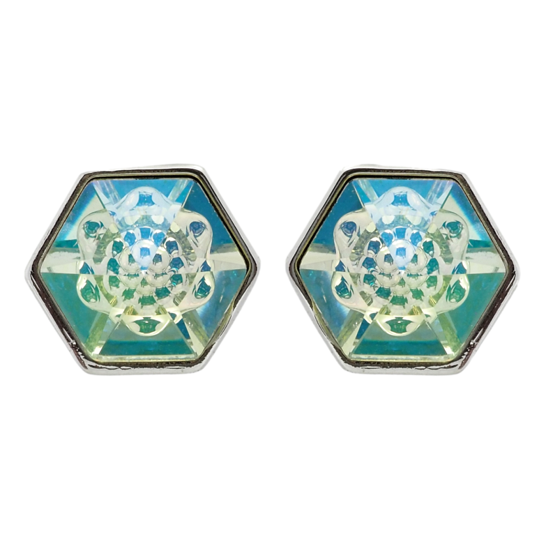 Сережки Xuping колір Родій з кристалами Swarovski пусети Кристальні шестигранники, 8х8мм фото №1