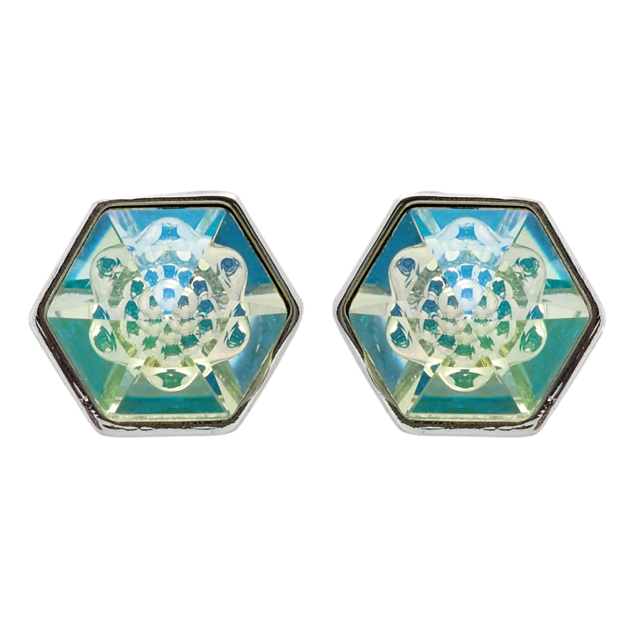 Сережки Xuping колір Родій з кристалами Swarovski пусети Кристальні шестигранники, 8х8мм фото №1
