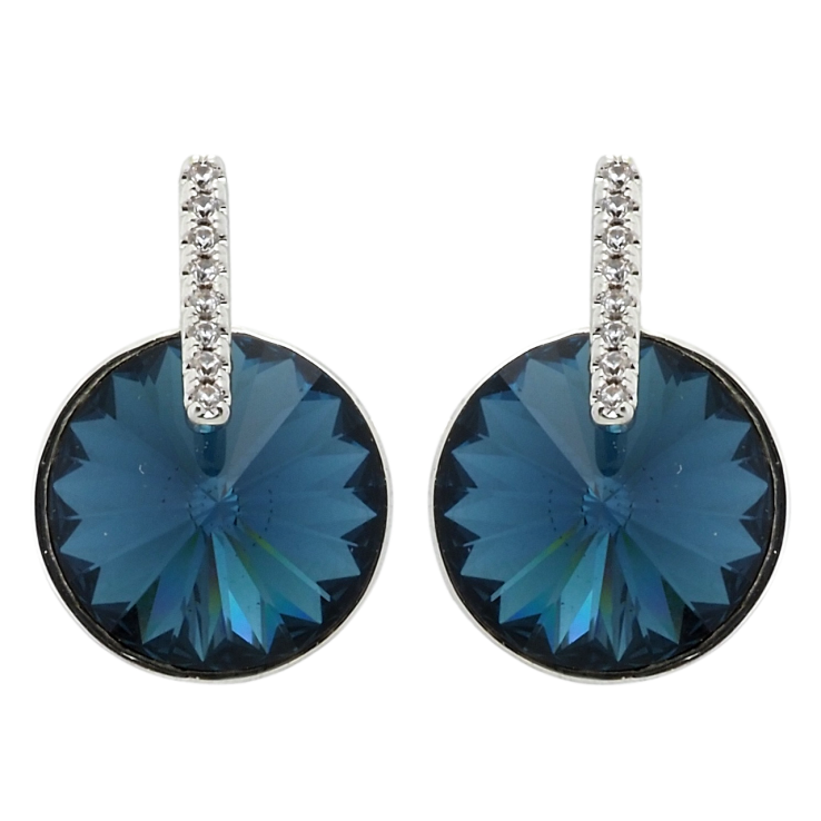 Сережки Xuping колір Родій з кристалами Swarovski пусети Кристал Montana з доріжкою фото №4