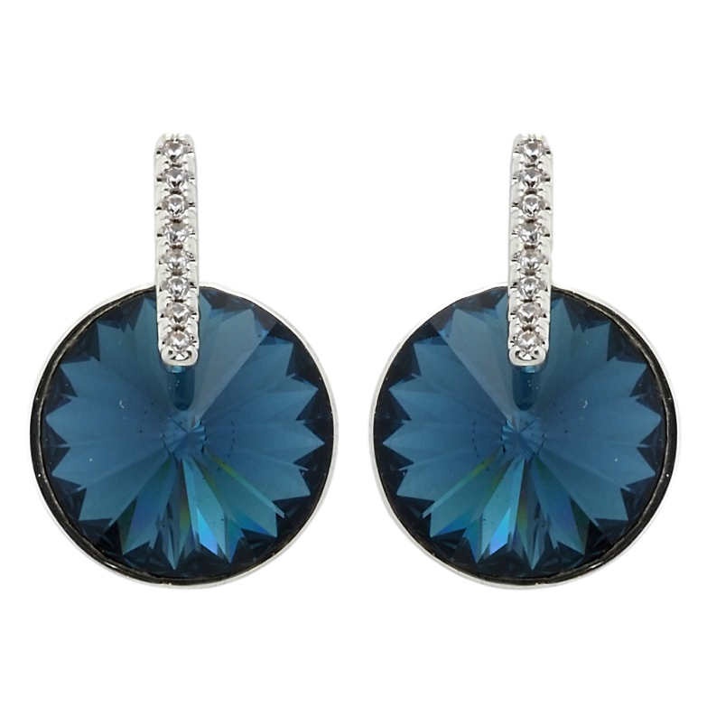 Серьги Xuping цвет Родий с кристаллами Swarovski пусеты Кристалл Montana с дорожкой фото №1