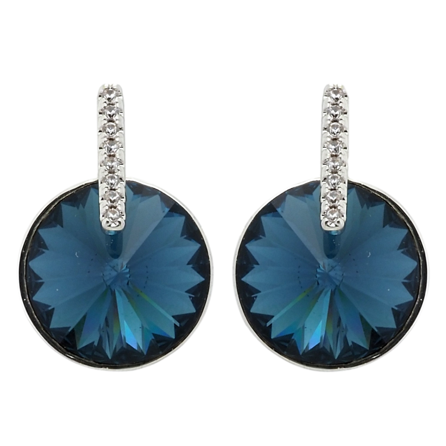 Сережки Xuping колір Родій з кристалами Swarovski пусети Кристал Montana з доріжкою фото №1