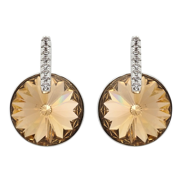 Сережки Xuping колір Родій з кристалами Swarovski пусети Кристал Light Colorado Topaz з доріжкою фото №19