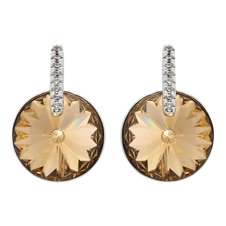 Сережки Xuping колір Родій з кристалами Swarovski пусети Кристал Light Colorado Topaz з доріжкою фото №1