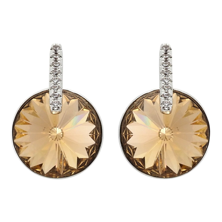 Сережки Xuping колір Родій з кристалами Swarovski пусети Кристал Light Colorado Topaz з доріжкою фото №1