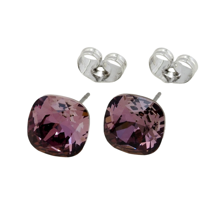 Сережки Xuping колір Родій з кристалами Swarovski пусети Кристали Amethyst 10х10мм фото №18