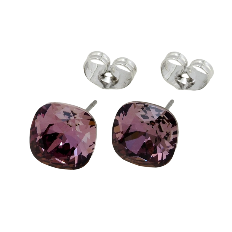 Серьги Xuping цвет Родий с кристаллами Swarovski пусеты Кристаллы Amethyst 10х10мм фото №1