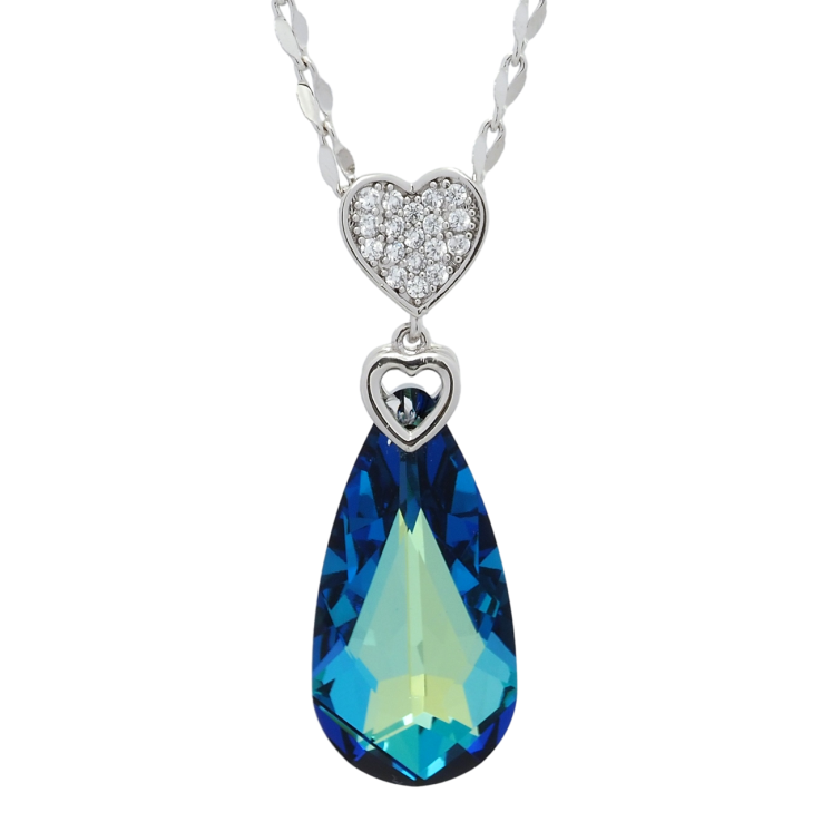 Кулон Xuping колір Родій з кр-ми Swarovski на ланцюжку Серце з кристалом Metallic Blue довжина 40-45см х 2мм фото №20