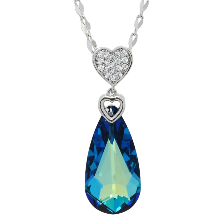 Кулон Xuping цвет Родий с кр-ми Swarovski на цепочке Сердечко с кристаллом Metallic Blue длина 40-45см х 2мм фото №6