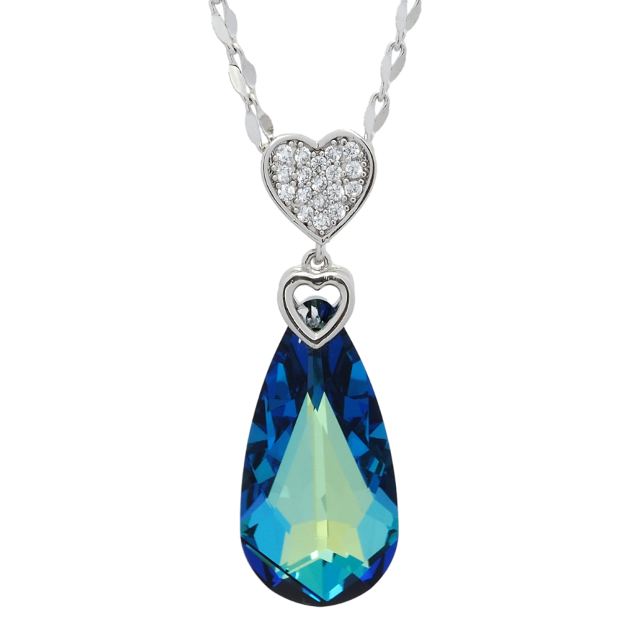 Кулон Xuping колір Родій з кр-ми Swarovski на ланцюжку Серце з кристалом Metallic Blue довжина 40-45см х 2мм фото №1