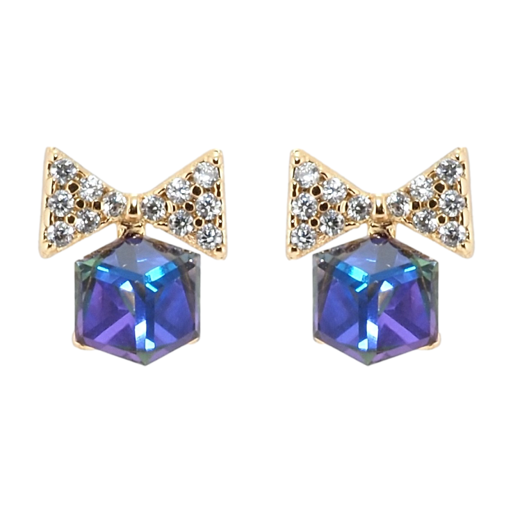 Сережки Xuping колір 18K з кристалами Swarovski пусети Банти з кристальними кубиками Bermuda Blue фото №12