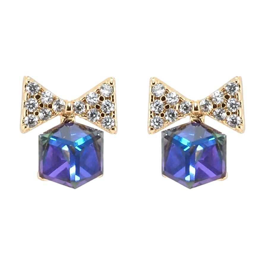 Сережки Xuping колір 18K з кристалами Swarovski пусети Банти з кристальними кубиками Bermuda Blue фото №1