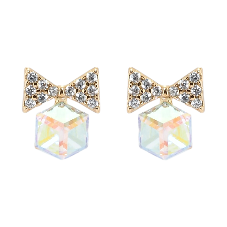 Сережки Xuping колір 18K з кристалами Swarovski пусети Банти з кристальними кубиками Shimmer фото №3