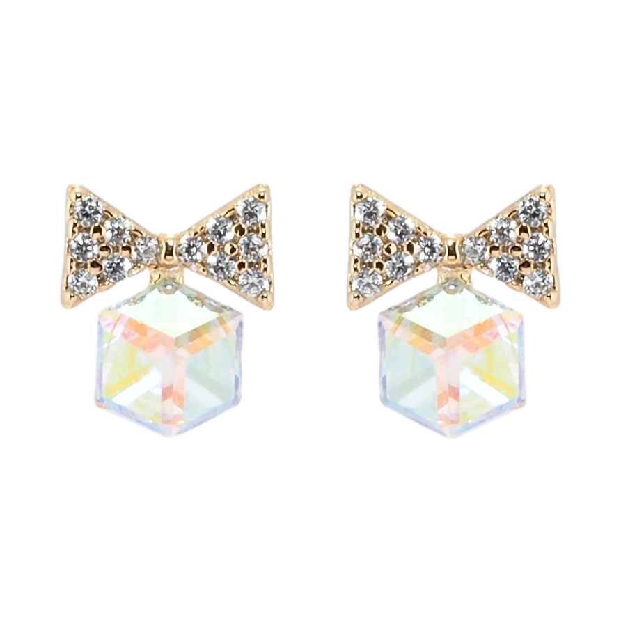 Сережки Xuping колір 18K з кристалами Swarovski пусети Банти з кристальними кубиками Shimmer фото №1