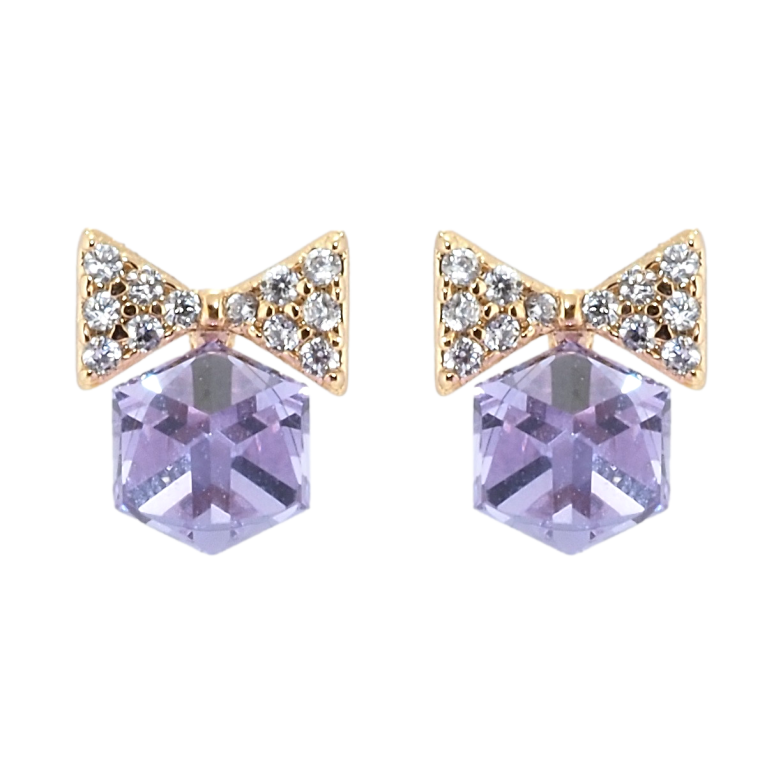 Серьги Xuping цвет 18K с кристаллами Swarovski пусеты Банты с кристальными кубиками Tanzanite фото №15