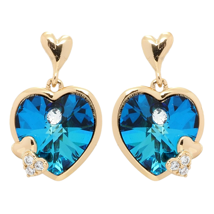 Сережки Xuping колір 18K з кристалами Swarovski пусети Кристальні серця Metallic Blue фото №5