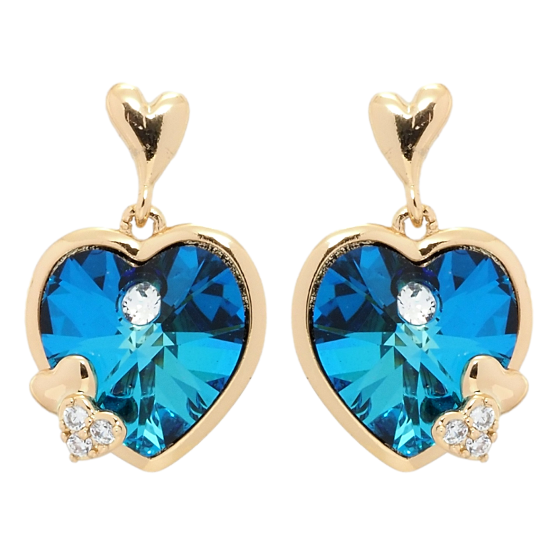 Серьги Xuping цвет 18K с кристаллами Swarovski пусеты Кристальные сердечки Metallic Blue фото №1
