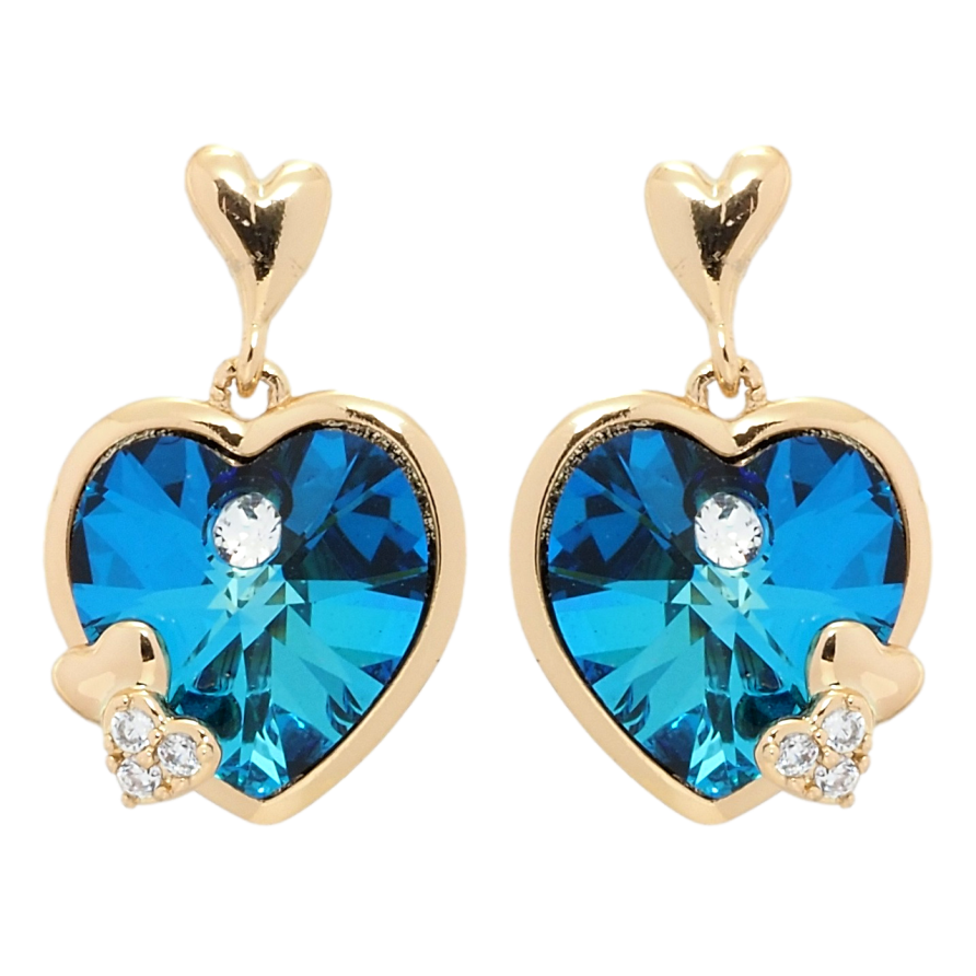 Сережки Xuping колір 18K з кристалами Swarovski пусети Кристальні серця Metallic Blue фото №1
