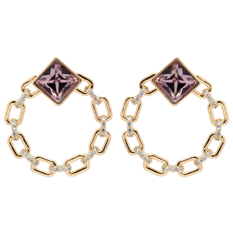 Сережки Xuping колір 18K з кристалами Swarovski пусети Кільця ланцюжок з кристалами Amethyst фото №1