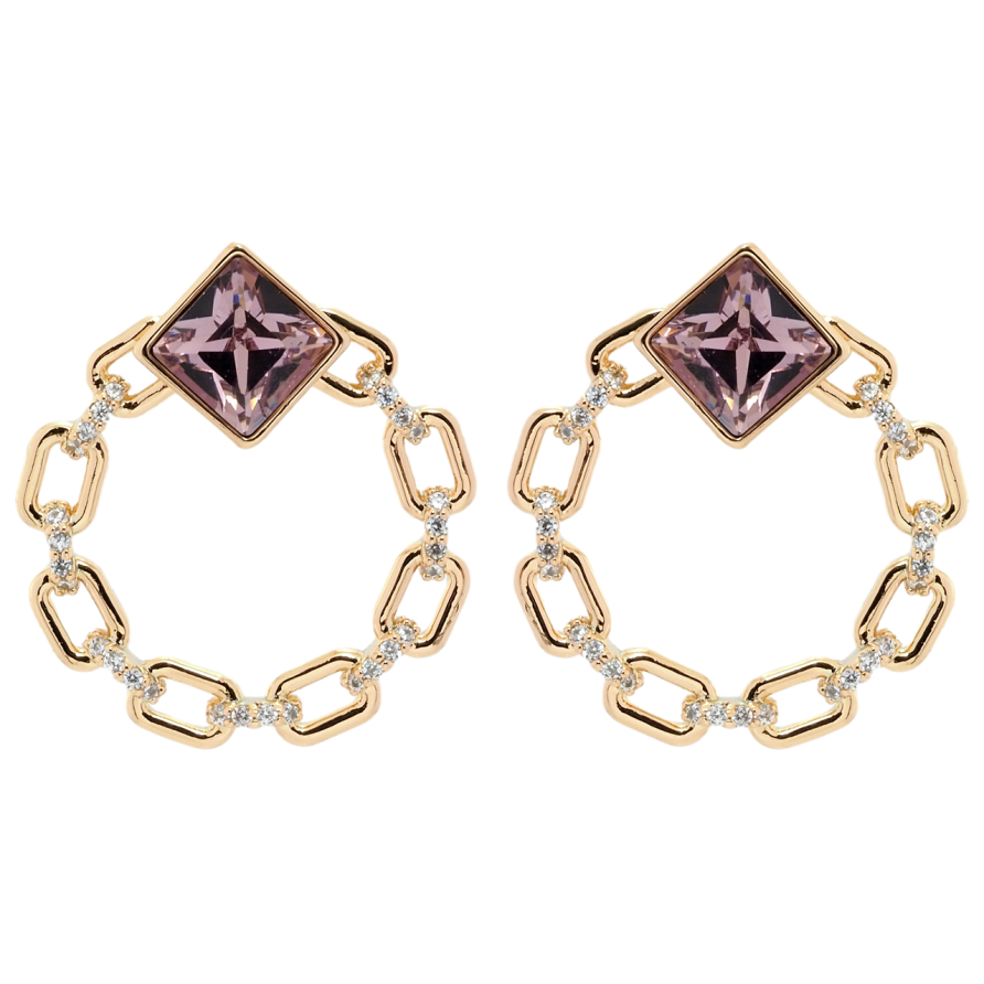 Сережки Xuping колір 18K з кристалами Swarovski пусети Кільця ланцюжок з кристалами Amethyst фото №1