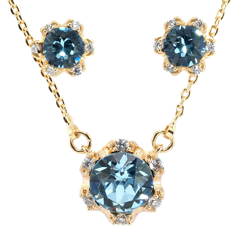 Набор Xuping цвет 18K с кр-ми Swarovski Серьги Кулон на цепочке Кр-ные цветочки Aquamarine дл. 41-46см фото №1