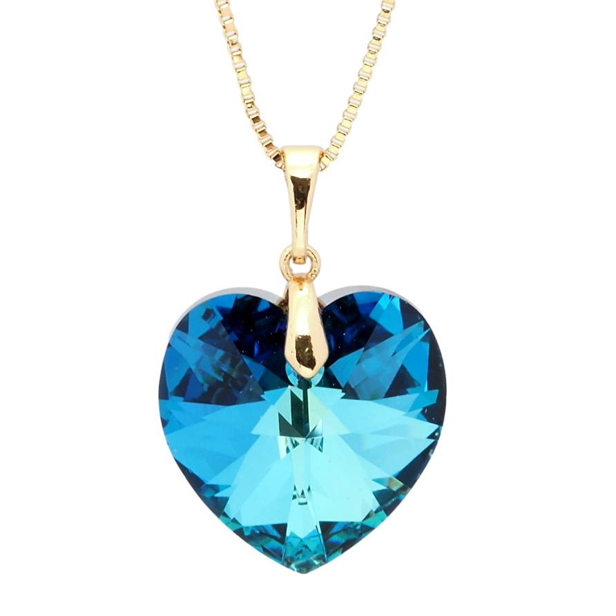 Кулон Xuping колір 18K з кр-ми Swarovski на ланцюжку Кристальне серце Metallic Blue довжина 41-46см х 1мм фото №1