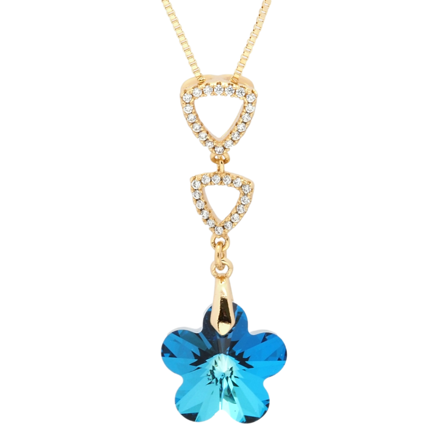 Кулон Xuping колір 18K з кр-ми Swarovski на ланцюжку Кристальна квітка Metallic Blue довжина 41-46см х 1мм фото №1