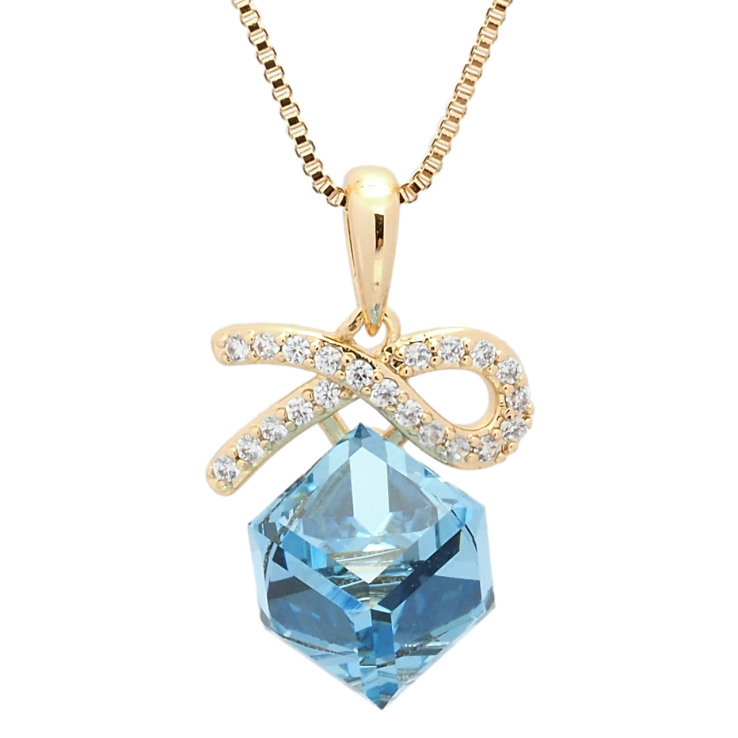 Кулон Xuping колір 18K з кр-ми Swarovski на ланцюжку Кристальний куб Aquamarine довжина 39-44см х 1мм фото №10