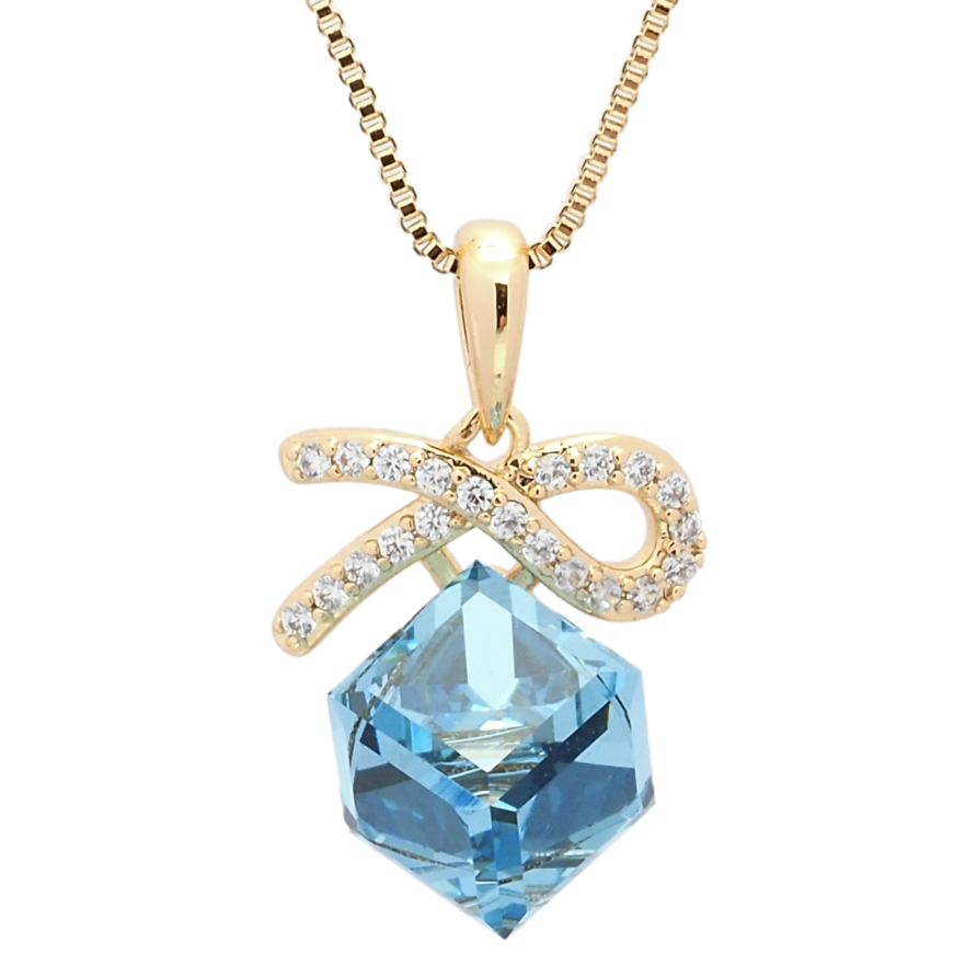 Кулон Xuping колір 18K з кр-ми Swarovski на ланцюжку Кристальний куб Aquamarine довжина 39-44см х 1мм фото №1