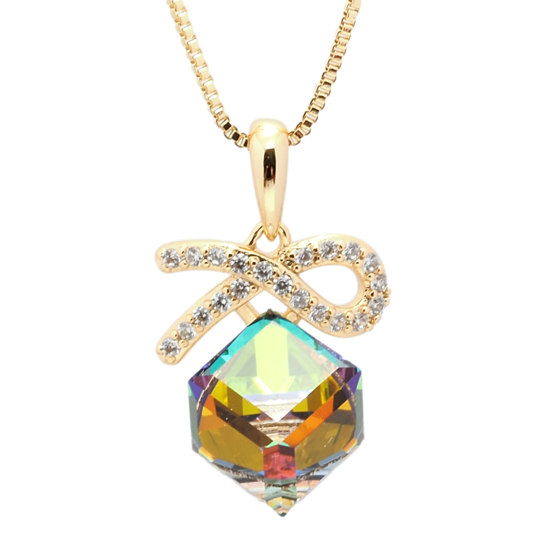 Кулон Xuping цвет 18K с кр-ми Swarovski на цепочке Кристальный куб Vitrail Medium длина 40-45см х 1мм фото №1