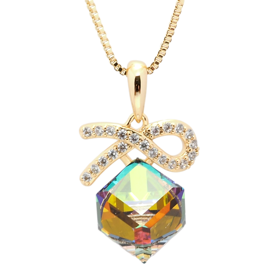 Кулон Xuping колір 18K з кр-ми Swarovski на ланцюжку Кристальний куб Vitrail Medium довжина 40-45см х 1мм фото №1