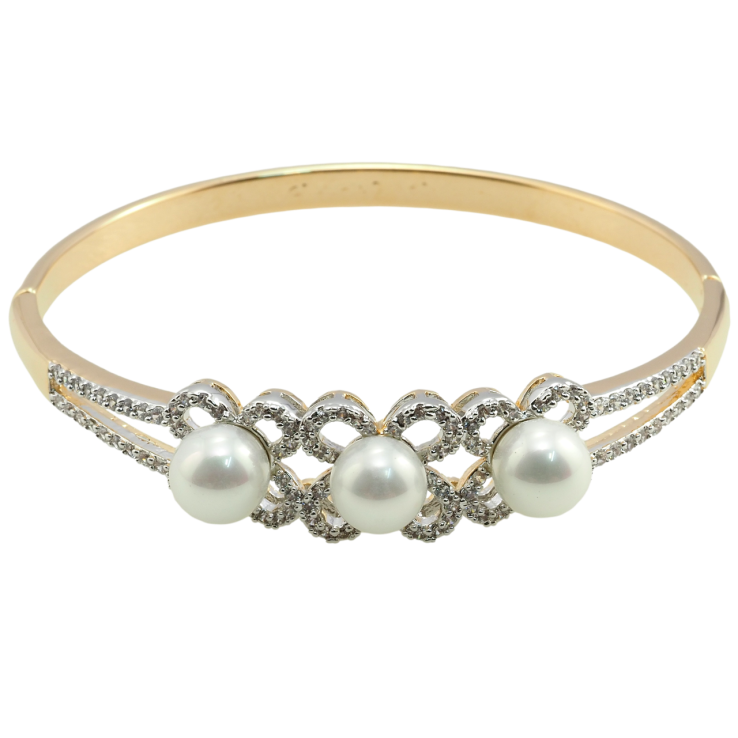 Браслет Xuping Позолота 18К + Родий Цветочный орнамент с цирконием и жемчугом ø 6см фото №7