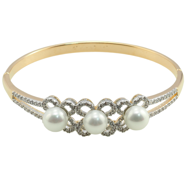 Браслет Xuping Позолота 18К + Родий Цветочный орнамент с цирконием и жемчугом ø 6см фото №1